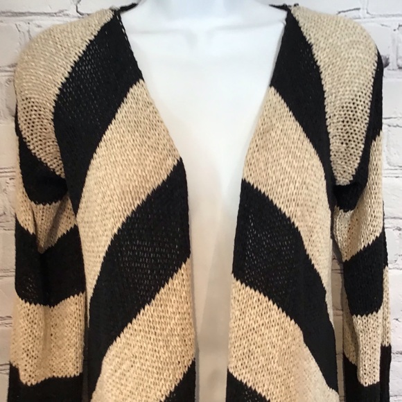 TCEC SWEATER OPEN FRONT CARDIGAN CHEVRON PRINT BLK NUDE OPEN WEAVE SZ MED - Picture 2 of 8